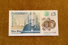 AA34 Prefix Polymer UK £5 Banknote Circulated But In Good Condition