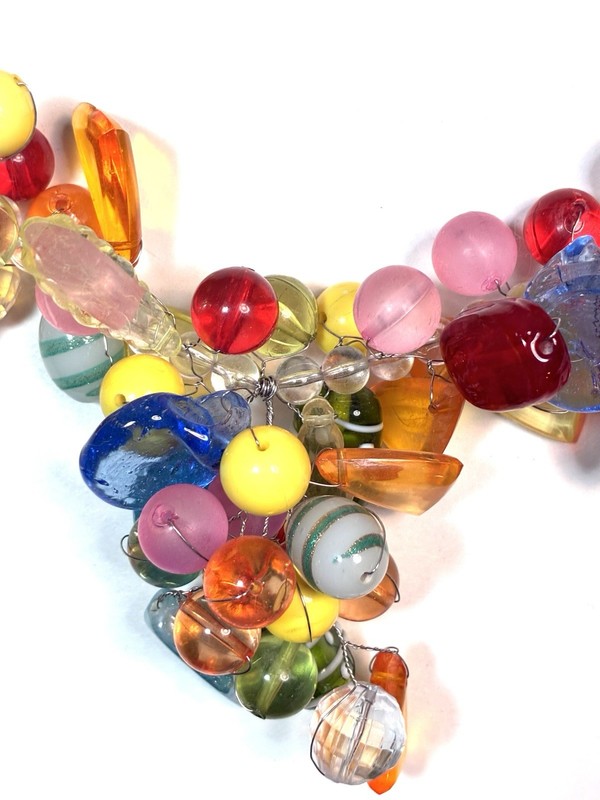 VINTAGE ASST GLASS BEADS ON WIRE 18”. HEAVY NEVER WORN UNIQUE