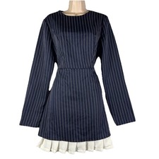 Shein Dress Women's Large Above Knee Long Sleeve Pinstriped Shift Lightweight