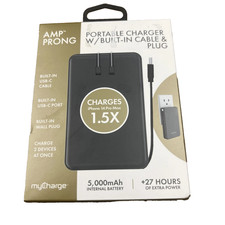 myCharge Amp Prong 5000mAh/12W Output Power Bank with Integrated Cable - New