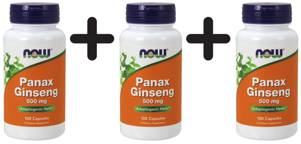 3 X NOW Foods Panax Ginseng, 500Mg - 100 Capsules (185,15 Eur/Kg)-image