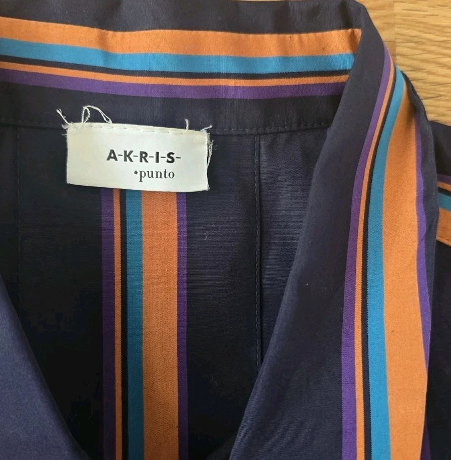 Camisa Akris Punto Rayas Botón Manga Gorra Popelina Para Mujer Talla 12  Foto 3 de 4