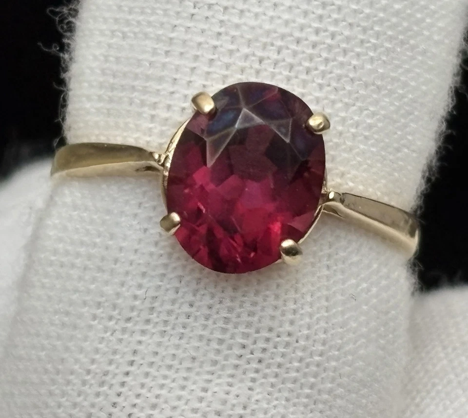 14K Yellow Gold Pink Tourmaline Solitaire Ring Band Size 7.25 Ladies - Image 4 of 4