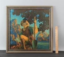 RARE Antique MAXFIELD PARRISH Art Deco Chromolithograph, Jack in the Beanstalk