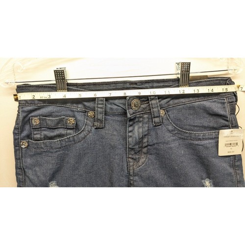 True Religion Shorts Youth Sz 14 Geno Relaxed Slim Distressed Blue Denim Raw Hem - Picture 3 of 9