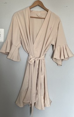 Ruffle Sleeve Robe Bridesmaid Robe Satin Champagne  SML, V-Neck Tied Waist Belt