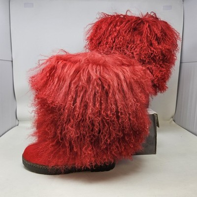 BEARPAW Boetis II Sheepskin Fur Lined Boots / 1294W - Red / Women's Size 7
