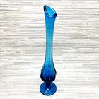 Vintage 12" Fenton Sapphire Blue Glass Thumbprint Swung Bud Vase