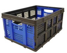 50L Foldable Collapsible Plastic Storage Crate, Stackable Basket with Handles