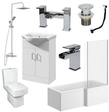 Complete Bathroom Suite L Shaped RH Bath Basin Vanity Unit Toilet Shower Taps