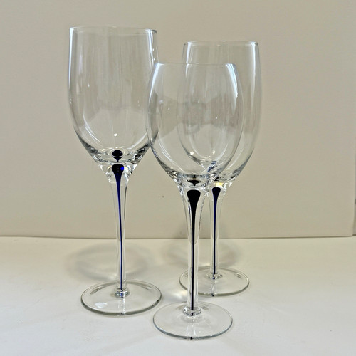LENOX CRYSTAL WINE GLASSES BLUE DROP STEMS - PLACE SETTING OF THREE GLASSES HTF