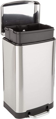 Rectangular Small Trash Can with Soft-Close Step Pedal, Removable Inner Bucket,