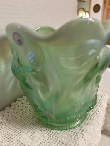 Fenton 2000 Collezione Museo Atlantide Vaso Topazio Opalescet Verde Iridizzato - Foto 4 di 7