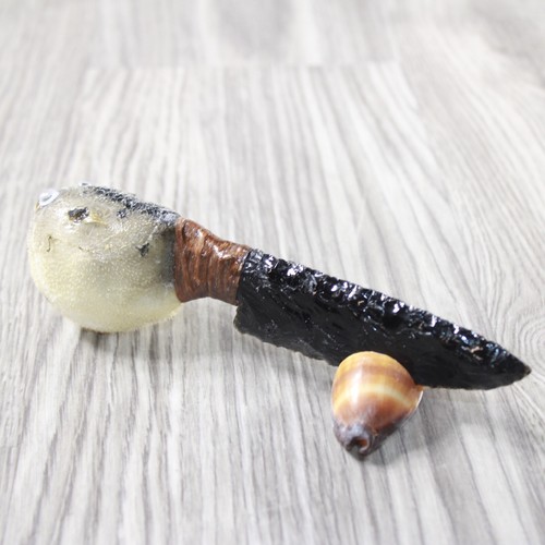 Puffer Fish Handle Obsidian Blade Ornamental Knife # Mountain Man Knife