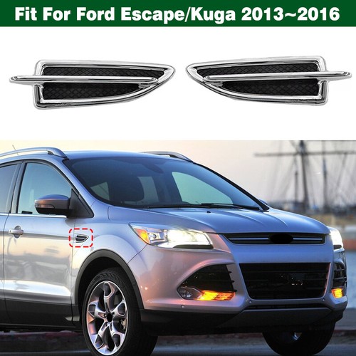 Pair ABS Body Side Vent Fender Trim Black Chrome For Ford Escape Kuga 2013-2016