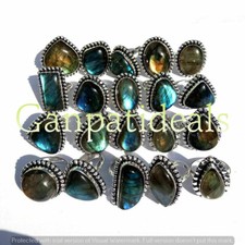 Bulk Sale ! Wholesale 100 Pcs Lot Labradorite Rings 925 Sterling Silver Plated