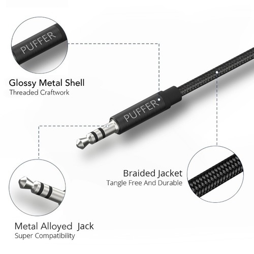 Pack of2-1m Strong Braided Stereo Audio Auxiliary Lead 3.5mm Jack Male Aux Cable - Picture 4 of 9