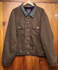 Vintage Woolrich Barn Coat Mens XL Chore Blanket Leather Collar Southwest Brown