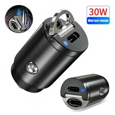 Black Dual USB Type-C PD Car Phone Charger Adapter 30W Fast Charging Accessories