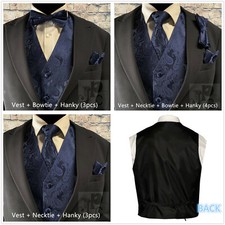 NAVY BLUE Paisley Design Dress Vest / NeckTie / Bow tie / Pocket Square hankie