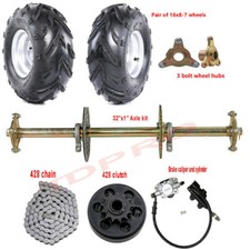 32" Rear Axle Kit Sprocket Brake  428 Clutch  7" Wheels Go Kart Golf Cart ATV