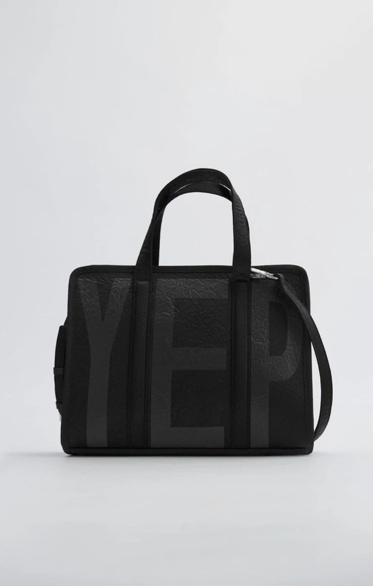 Zara Black City Bag With Slogan YEP H34A