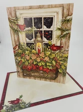 One LANG 2013 "Window Box And Snow" Glitter Linen Christmas Card by Susan Winget