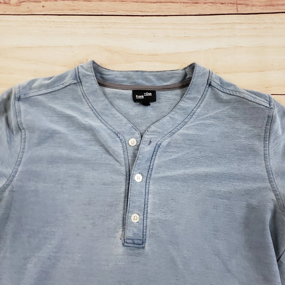 Camisa Frank & Oak Para Hombre Azul Mediana Ligera Henley Informal Exterior Adulto * Foto 3 de 4