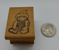 All Night Media Wood Mount Rubber Stamp Teddy Bear Stocking Cap Hat 1.75" x 1.5"