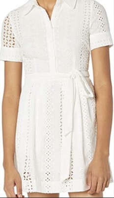 milly cleo shirt dress Milly Women's Linear Cotton Eyelet Cleo Shirt Dress | White