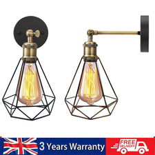 Wall Lamp Vintage Industrial Diamond Cage Wall Sconce Rustic Retro Light E27 UK