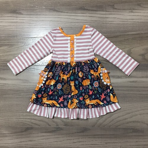 NEW Boutique Fox Girls Long Sleeve Ruffle Pocket Dress