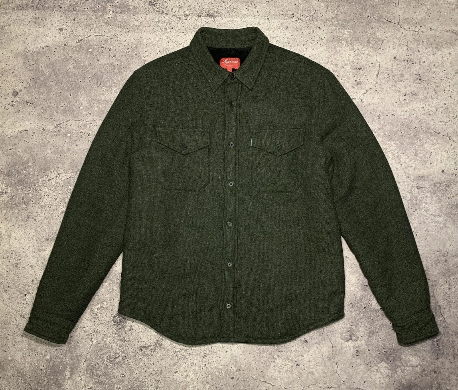 Veste Survêtement Homme Supreme Vert Laine Boutonnée Sherpa Shearling Taille M