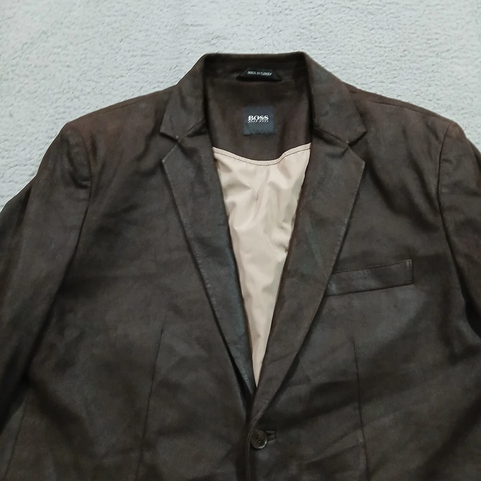 Hugo Boss Blazer Abrigo Deportivo Chaqueta Para Hombres 42R Marrón Piel de Cabra Cuero Vestido Informal Foto 2 de 4