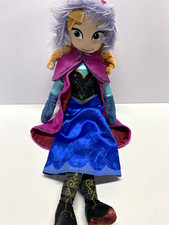 Disney Store Frozen Anna Medium Plush Doll Purple Cape Blue Dress