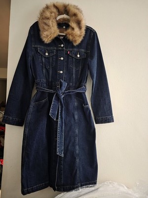 Levi's longline fur Trimmed trucker denim jacket bellissima-medium wash No Siz L