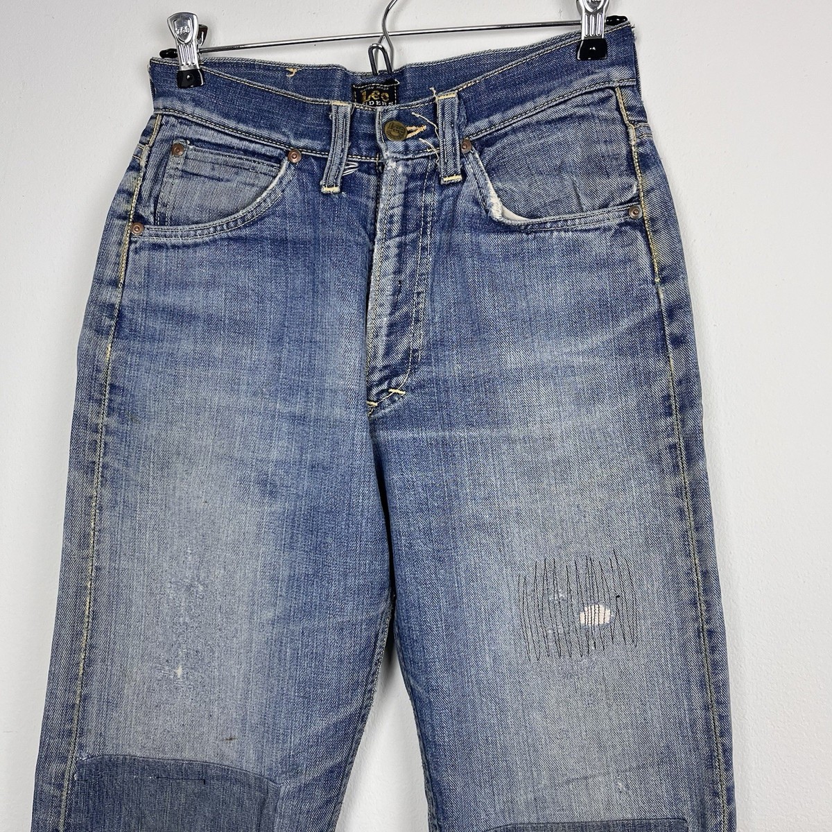 Vintage Lee Rider Jeans Denim 50s Center Patch 28 x 35 Farm Repair