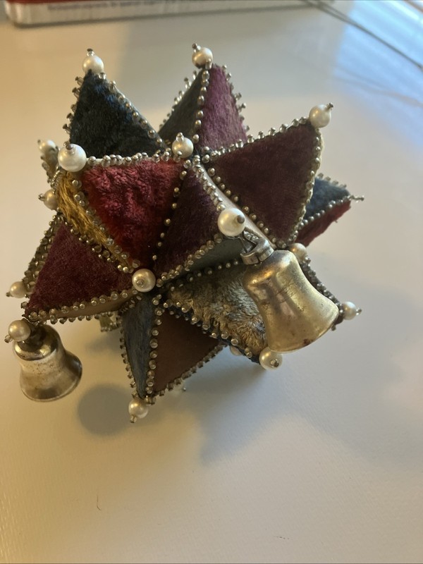 Antique Early Victorian Era Sewing  Patchwork Pin Cushion star Many Points Bells