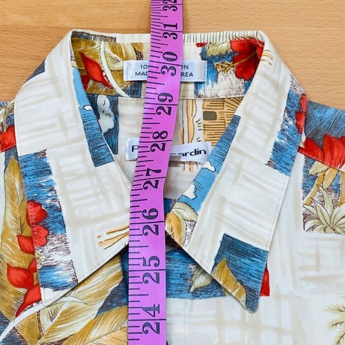 Pierre Cardin Men’s Shirt Large Beige Floral Hawaiian Short Sleeve Button Up - Picture 5 of 7