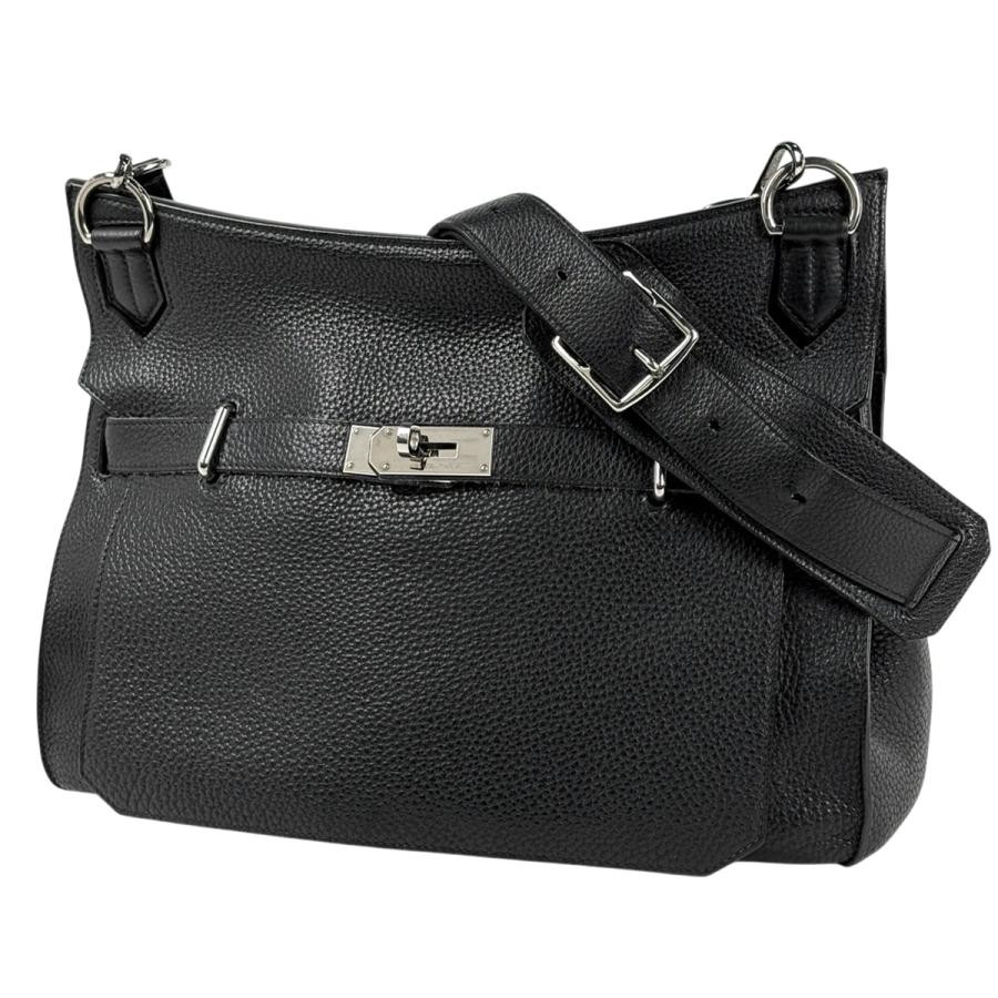 Hermes Jypsiere Togo Clemence Black Crossbody Bag Square L #BS3688