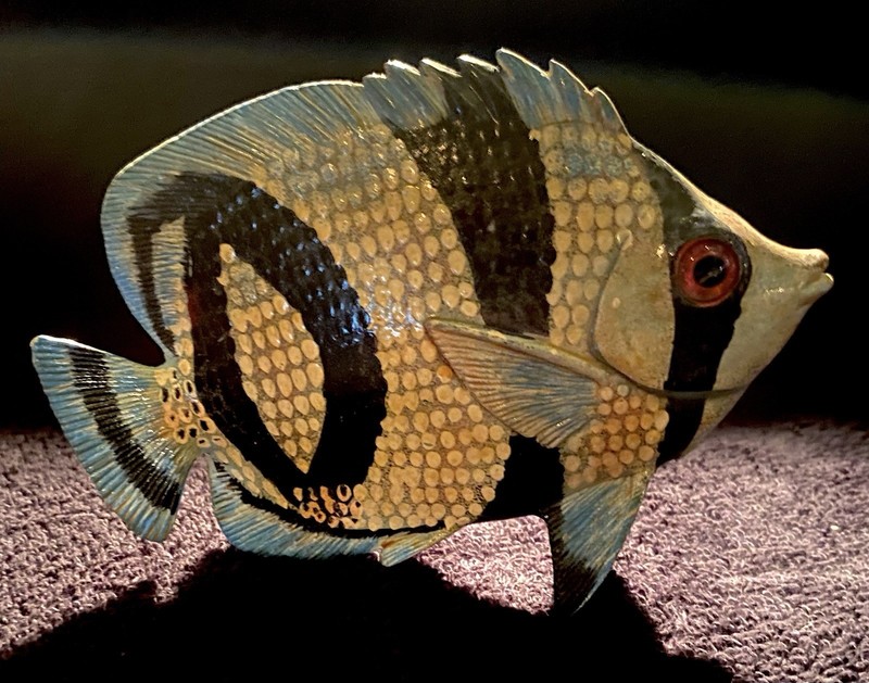 TROPICAL Banded BUTTERFLY FISH Hand Painted  Lightweight Wooden Free Standing