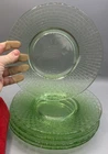 SET OF 5 - BELMONT URANIUM VASELINE GREEN GLASS 8" SALAD PLATES W/WINDMILLS
