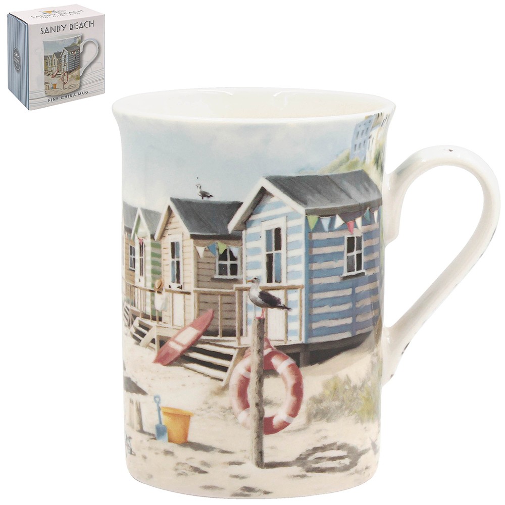 Coffee Mug Sandy Beach Coastal Seaside Theme Fine China Ceramic Drinkware Cup