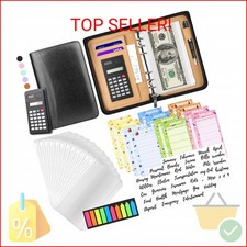 Budget Binder with Zipper Envelopes, Cash Envelopes for Budgeting, A6 PU Leather
