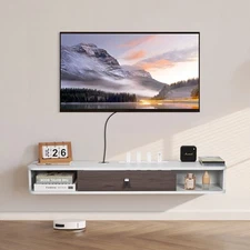 Uimoso Floating TV Stand 47 in Entertainment Center Power with Cable Hole White