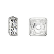 Genuine Czech Rhinestone Squaredelles Spacer Beads Silver/Crystal 4.5mm 20 pcs 
