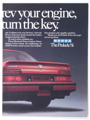 1986 Honda Prelude Si  Rev Your Engine Vintage Original Print Ad 2 Page