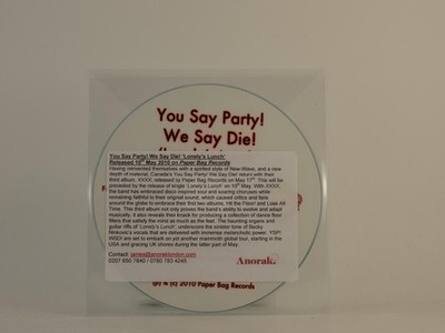 YOU SAY PARTY! WE SAY DIE! LONELY'S LUNCH (H1) 4 Track Promo CD Single including