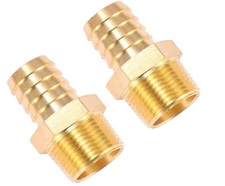 2 Pack Brass Hose Fitting, Adapter, 1" Barb x 1" NPT Male Pipe