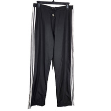 Adidas Womens Windbreaker Track Pant Black Large Training Warm Up 3 Stripe Y2K